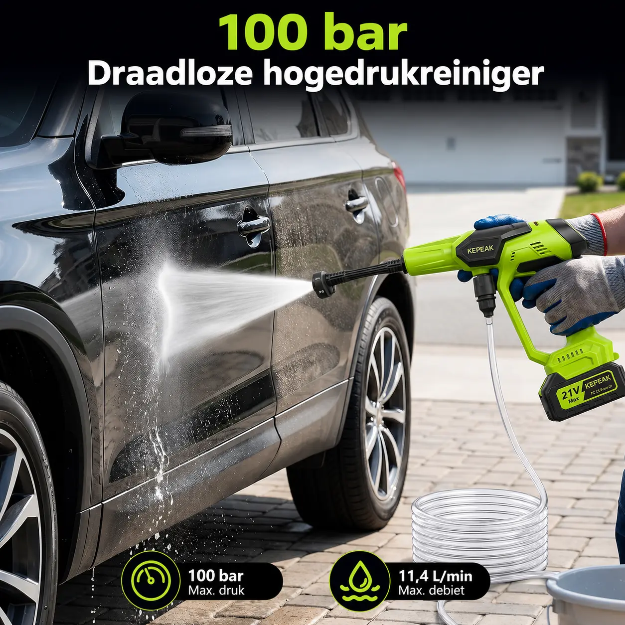 Draadloze draagbare hogedrukreiniger 100 bar — afbeelding 3